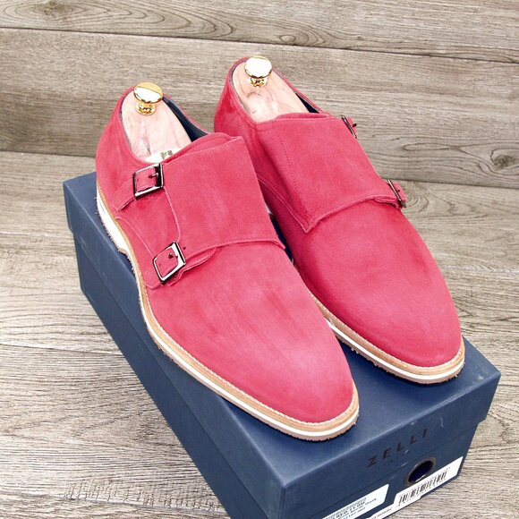 * NIB * $495 Nordstrom ZELLI Italia 11 M Red Goatskin Suede * add $15 Trees